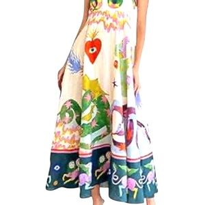 Graffitti Maxi Dress, Multi Graphic, Adjustable Spaghetti Straps, Sz L/XL, NWOT